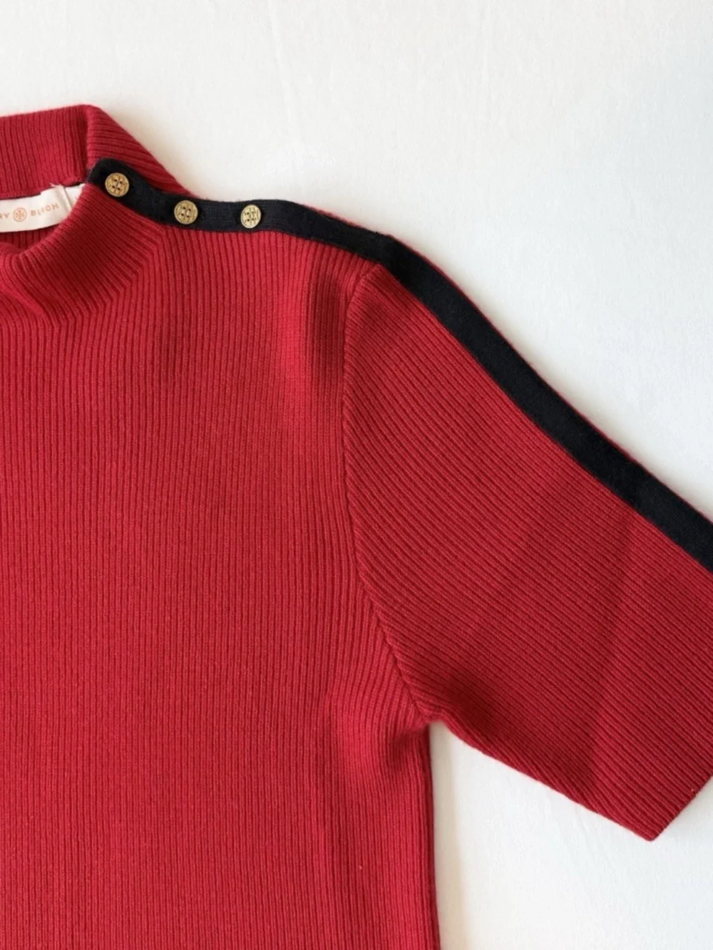 Tory Burch Sardy Red Sweater Dress Women Size L Merino Wool Stripe Mock Neck NWT